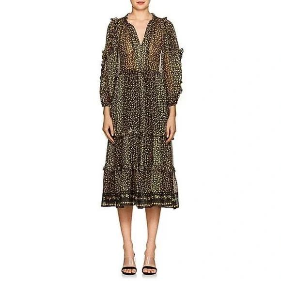 Ulla Johnson Fantine Silk Midi Floral Ruffle Tiered Dress Size 4 New with Tags - Picture 2 of 8